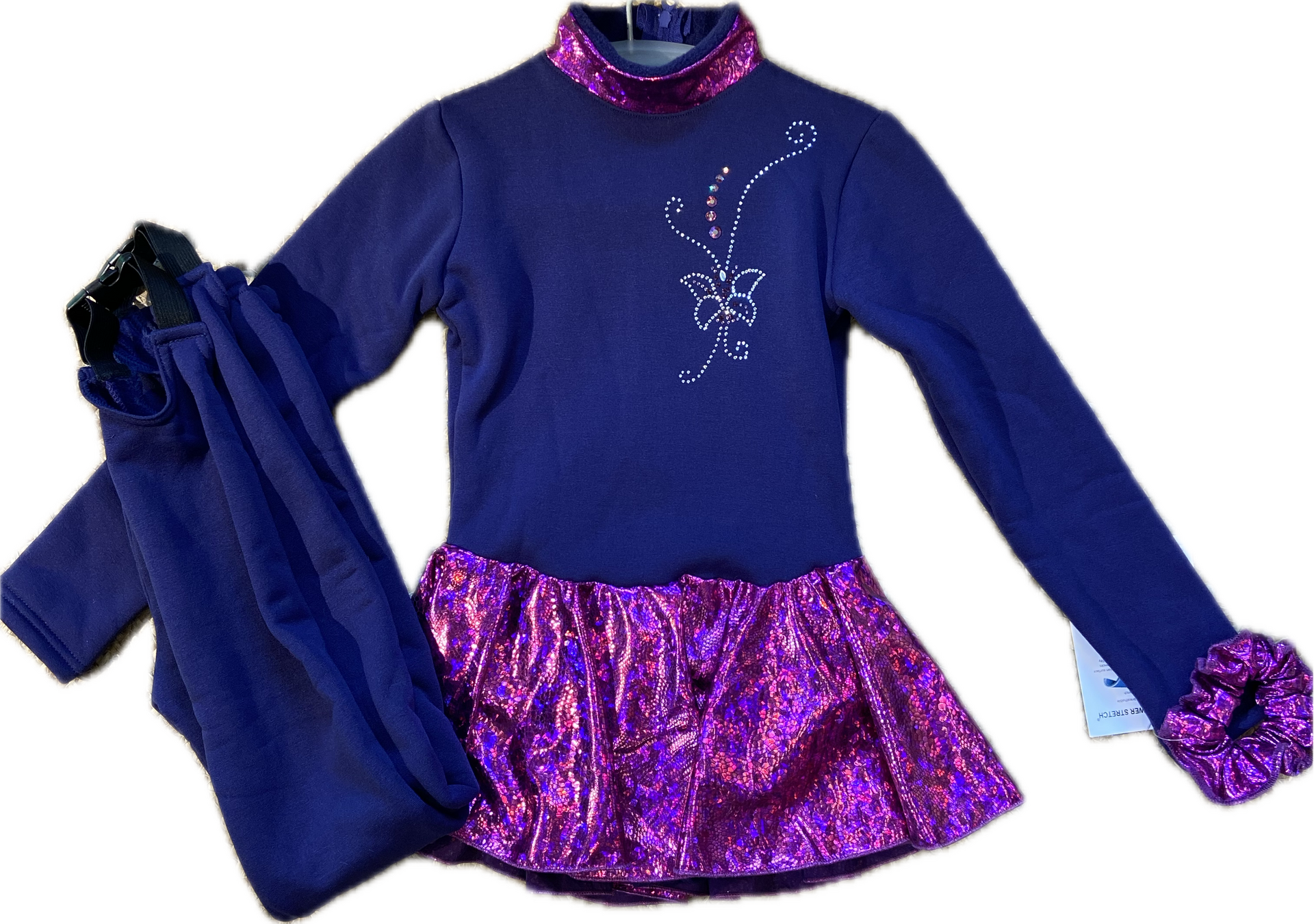 KMC Polartec dress and pants Tummanlila/pinkki strassiokuvio
